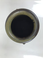 Japanese Ceramic Flower Vase Vtg Ikebana Kabin Cylindrical Brown Black FK192
