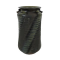 Japanese Ceramic Flower Vase Vtg Ikebana Kabin Cylindrical Brown Black FK192