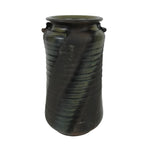 Japanese Ceramic Flower Vase Vtg Ikebana Kabin Cylindrical Brown Black FK192