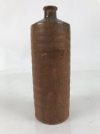 Japanese Ceramic Flower Vase Vtg Ikebana Kabin Cylindrical Brown Pottery FK168
