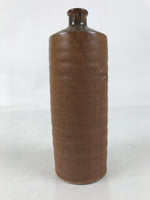Japanese Ceramic Flower Vase Vtg Ikebana Kabin Cylindrical Brown Pottery FK168