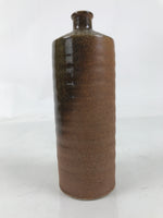 Japanese Ceramic Flower Vase Vtg Ikebana Kabin Cylindrical Brown Pottery FK168