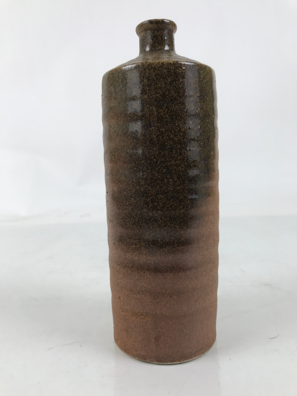 Japanese Ceramic Flower Vase Vtg Ikebana Kabin Cylindrical Brown Pottery FK168