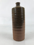 Japanese Ceramic Flower Vase Vtg Ikebana Kabin Cylindrical Brown Pottery FK168