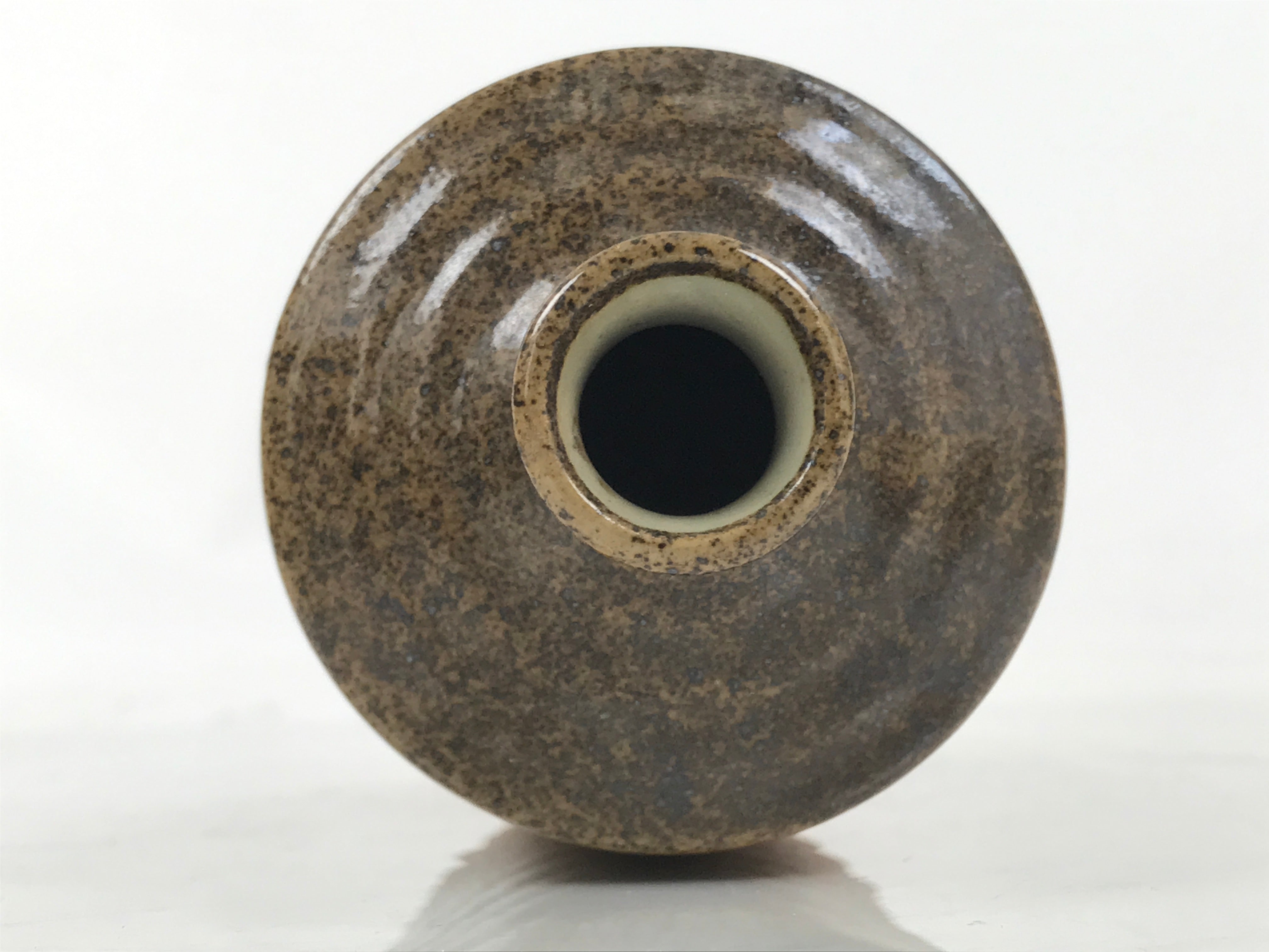 Japanese Ceramic Flower Vase Vtg Ikebana Kabin Cylindrical Brown Pottery FK168