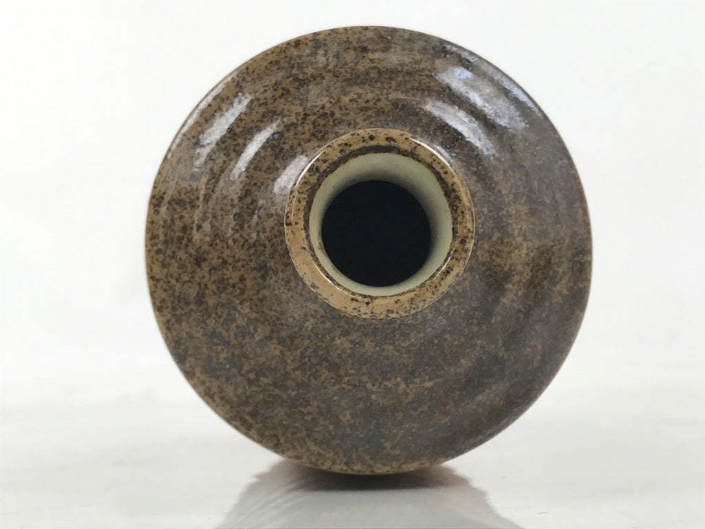Japanese Ceramic Flower Vase Vtg Ikebana Kabin Cylindrical Brown Pottery FK168