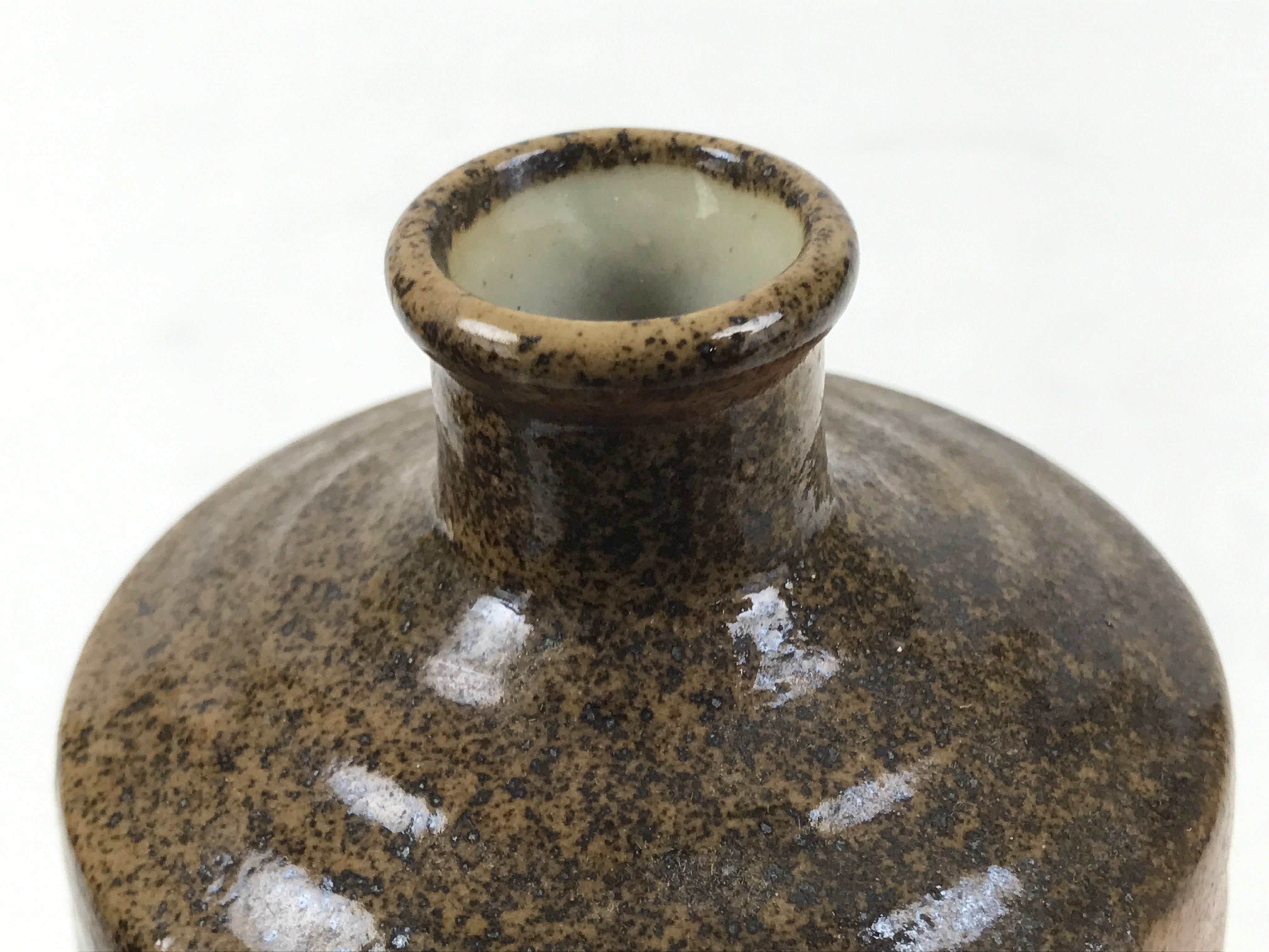 Japanese Ceramic Flower Vase Vtg Ikebana Kabin Cylindrical Brown Pottery FK168