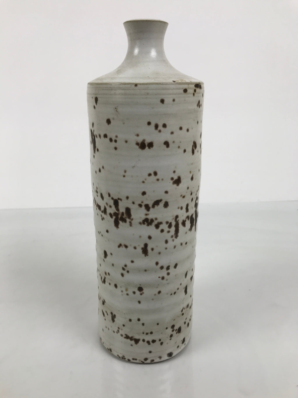 Japanese Ceramic Flower Vase Vtg Ikebana Kabin Cylindrical White Brown FK231
