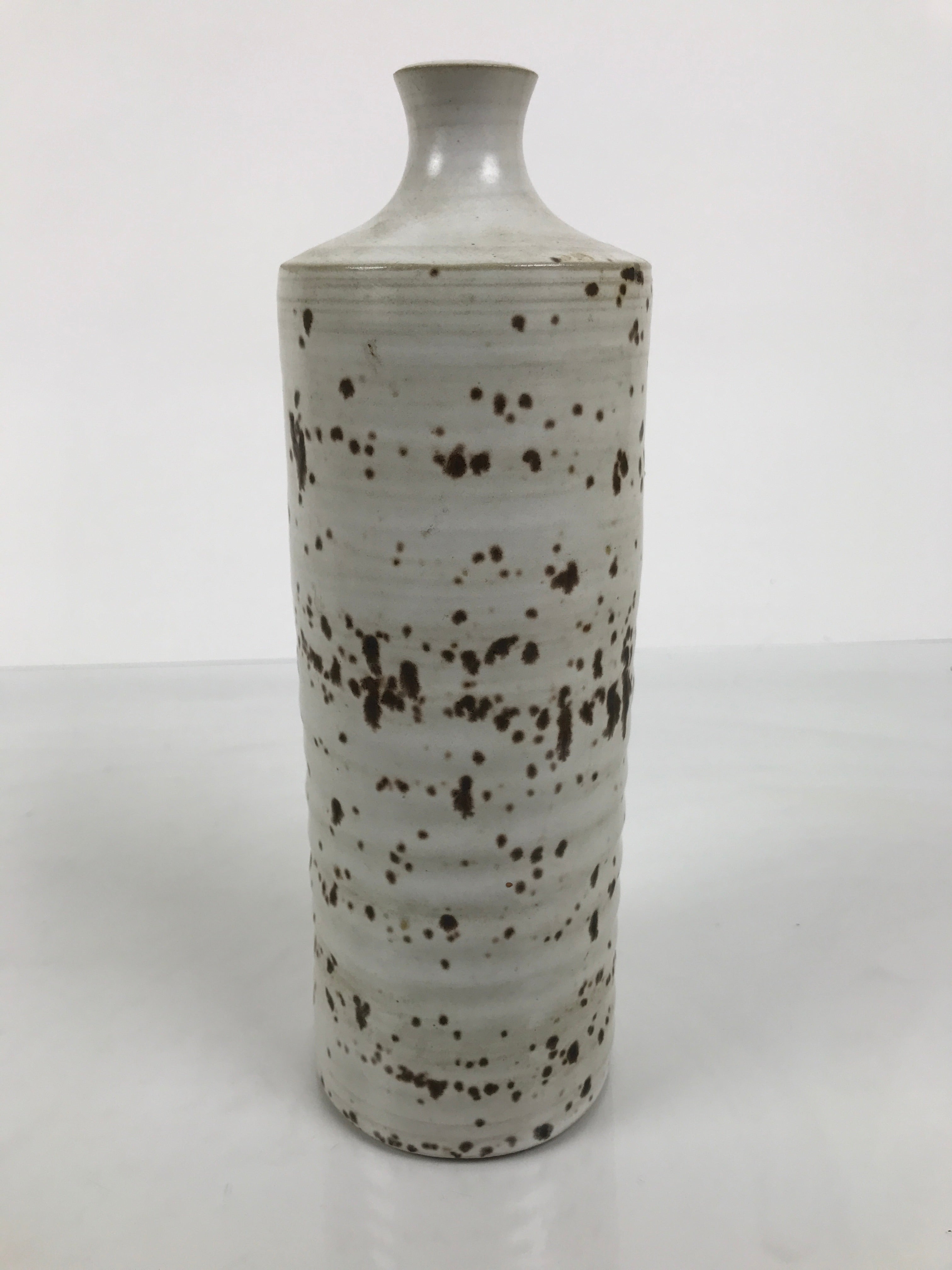 Japanese Ceramic Flower Vase Vtg Ikebana Kabin Cylindrical White Brown FK231