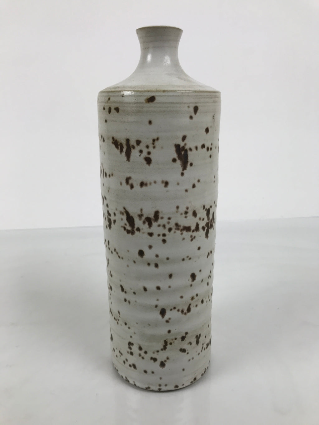 Japanese Ceramic Flower Vase Vtg Ikebana Kabin Cylindrical White Brown FK231