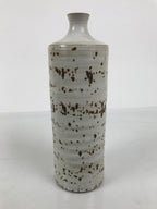 Japanese Ceramic Flower Vase Vtg Ikebana Kabin Cylindrical White Brown FK231