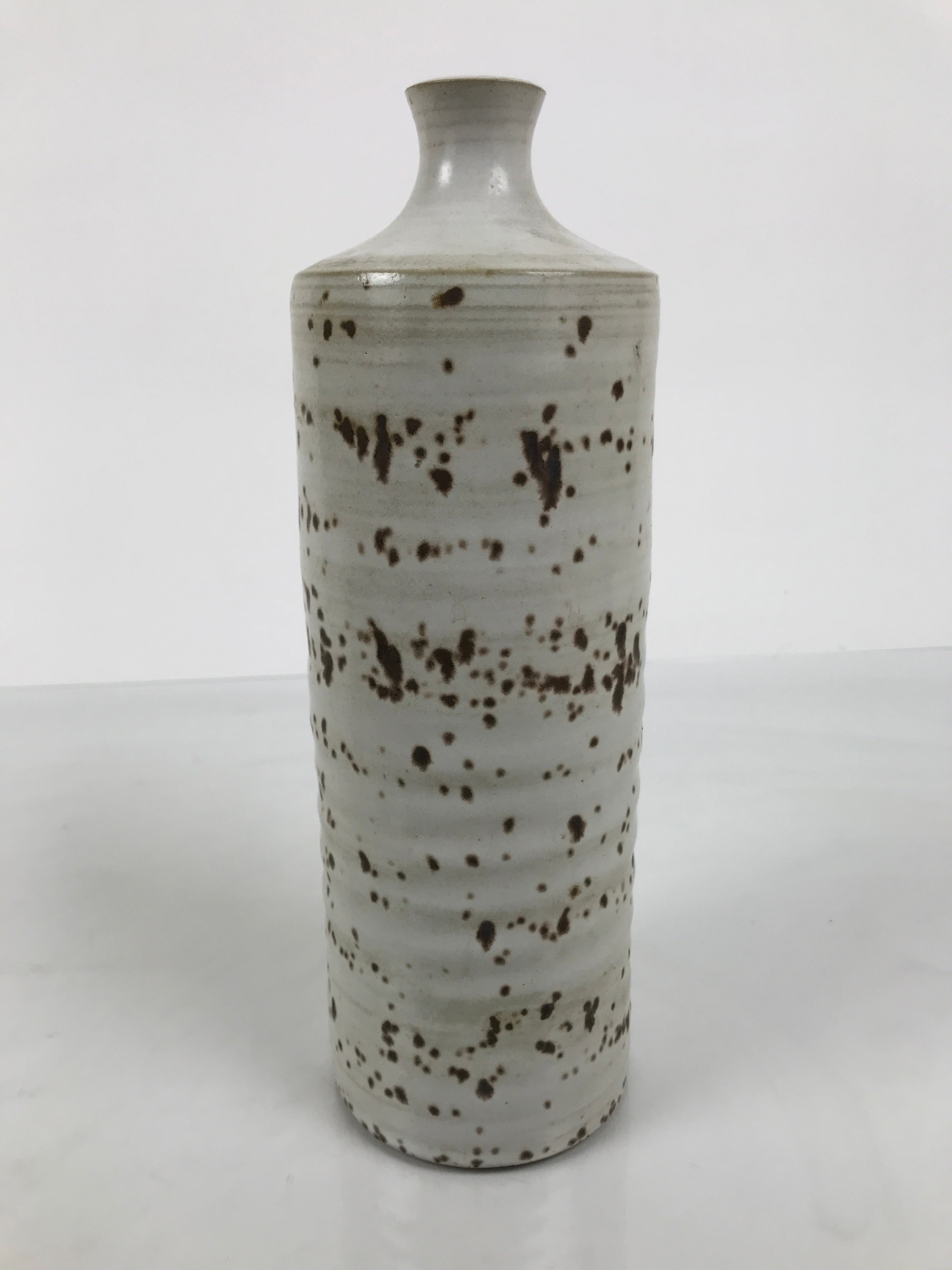 Japanese Ceramic Flower Vase Vtg Ikebana Kabin Cylindrical White Brown FK231