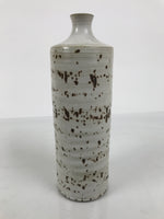 Japanese Ceramic Flower Vase Vtg Ikebana Kabin Cylindrical White Brown FK231