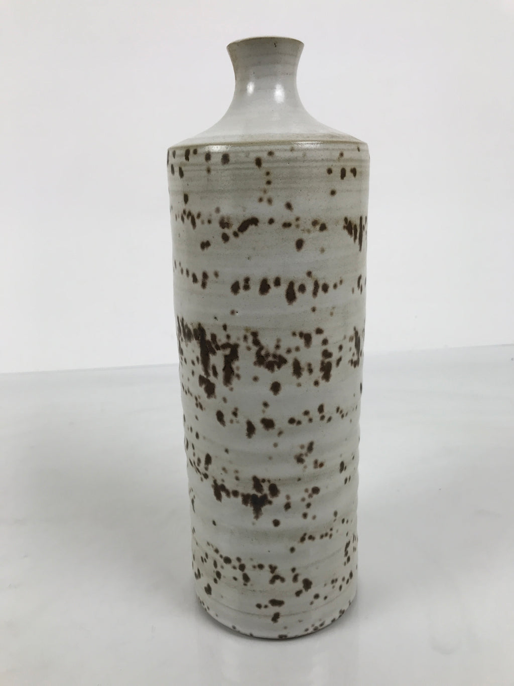 Japanese Ceramic Flower Vase Vtg Ikebana Kabin Cylindrical White Brown FK231