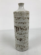 Japanese Ceramic Flower Vase Vtg Ikebana Kabin Cylindrical White Brown FK231