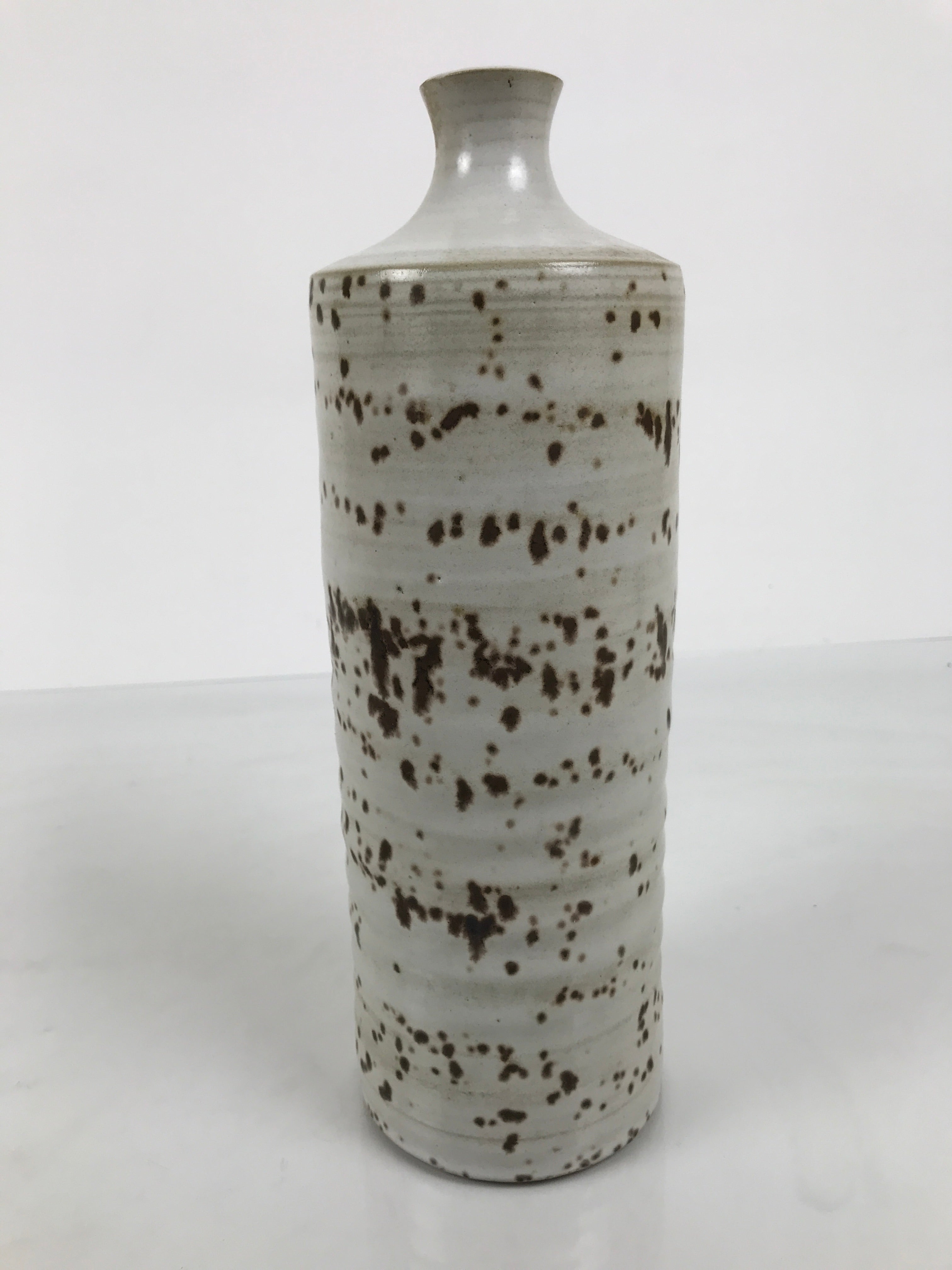 Japanese Ceramic Flower Vase Vtg Ikebana Kabin Cylindrical White Brown FK231