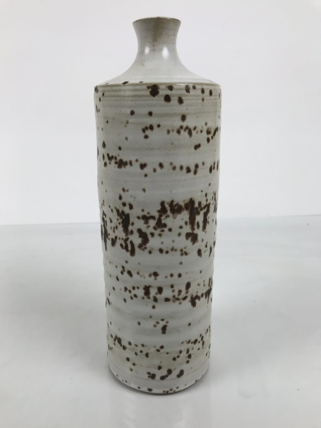 Japanese Ceramic Flower Vase Vtg Ikebana Kabin Cylindrical White Brown FK231