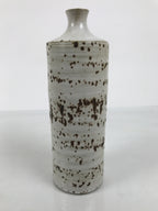 Japanese Ceramic Flower Vase Vtg Ikebana Kabin Cylindrical White Brown FK231
