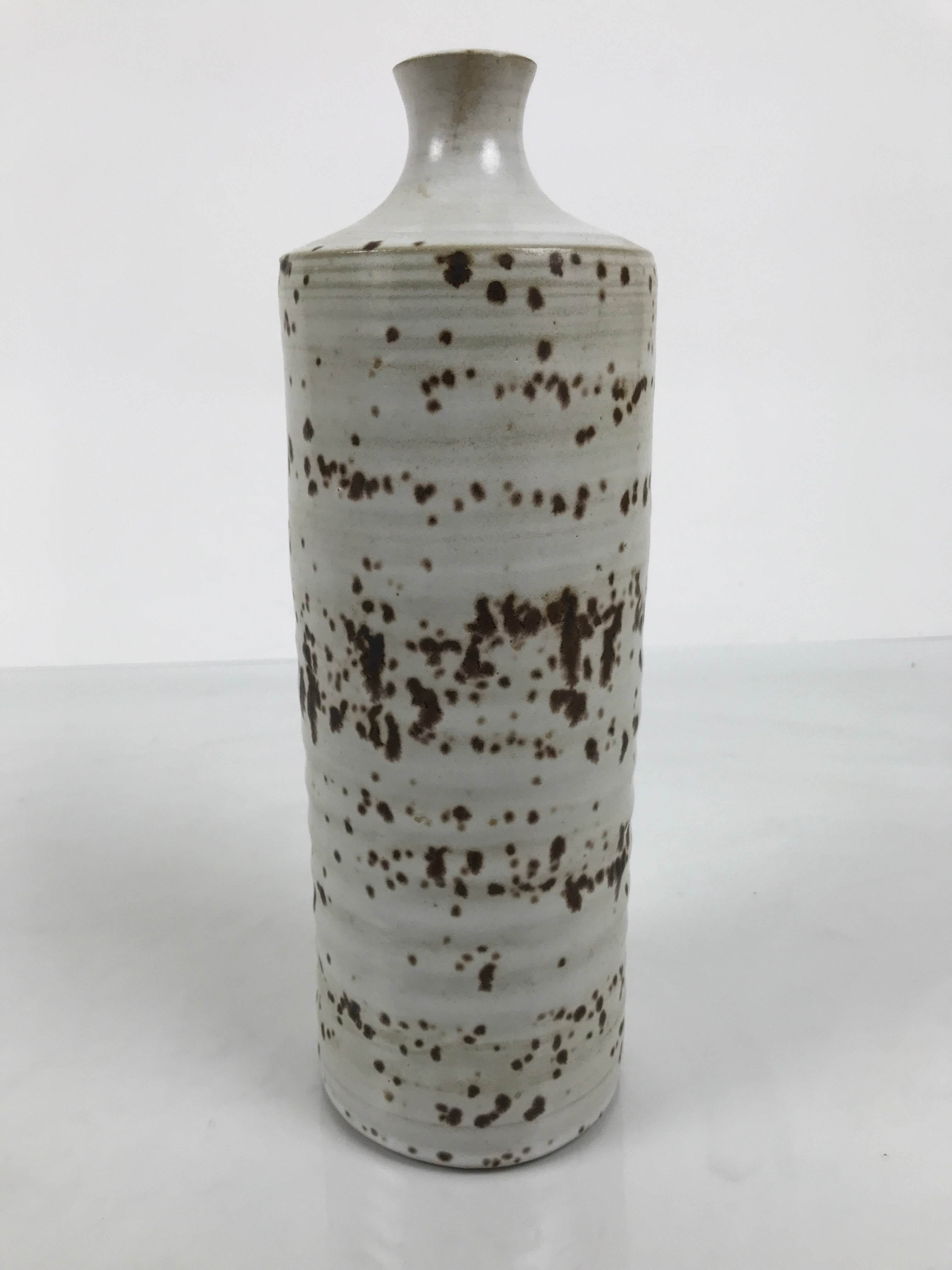 Japanese Ceramic Flower Vase Vtg Ikebana Kabin Cylindrical White Brown FK231