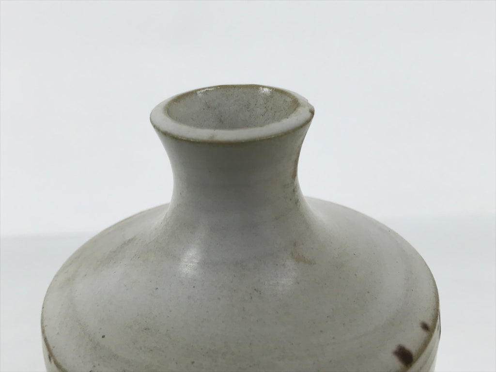 Japanese Ceramic Flower Vase Vtg Ikebana Kabin Cylindrical White Brown FK231
