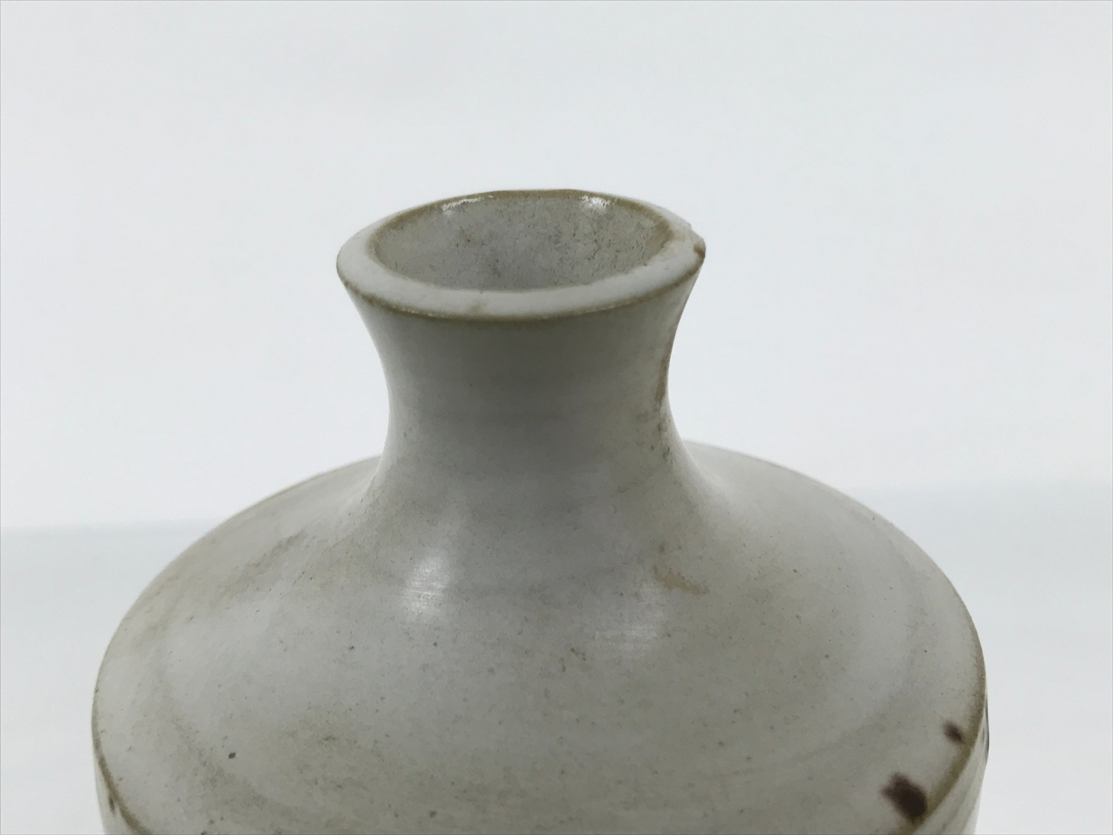 Japanese Ceramic Flower Vase Vtg Ikebana Kabin Cylindrical White Brown FK231