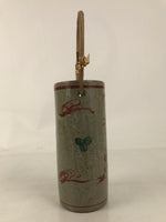 Japanese Ceramic Flower Vase Vtg Ikebana Kabin Gray Akae Bamboo Handle FK188