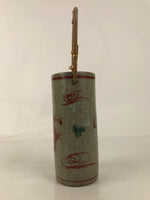 Japanese Ceramic Flower Vase Vtg Ikebana Kabin Gray Akae Bamboo Handle FK188