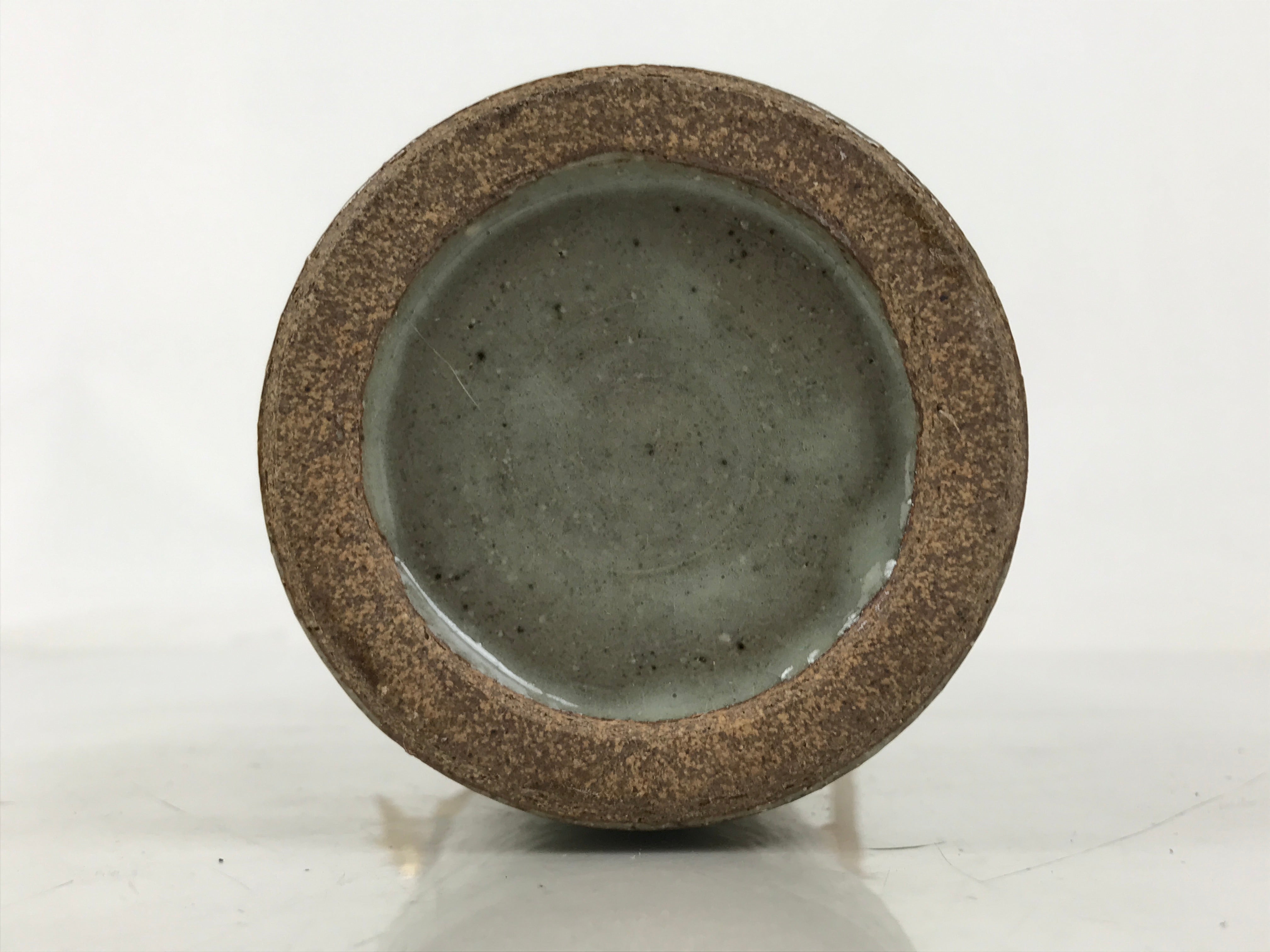 Japanese Ceramic Flower Vase Vtg Ikebana Kabin Gray Akae Bamboo Handle FK188