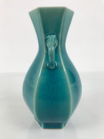 Japanese Ceramic Flower Vase Vtg Ikebana Kabin Green Glass Glaze Baluster FK238
