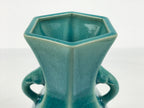 Japanese Ceramic Flower Vase Vtg Ikebana Kabin Green Glass Glaze Baluster FK238