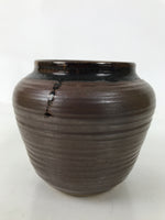Japanese Ceramic Flower Vase Vtg Ikebana Kabin Round Brown Dripping Black FK196