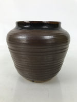Japanese Ceramic Flower Vase Vtg Ikebana Kabin Round Brown Dripping Black FK196