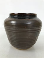 Japanese Ceramic Flower Vase Vtg Ikebana Kabin Round Brown Dripping Black FK196