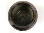 Japanese Ceramic Flower Vase Vtg Ikebana Kabin Round Brown Dripping Black FK196