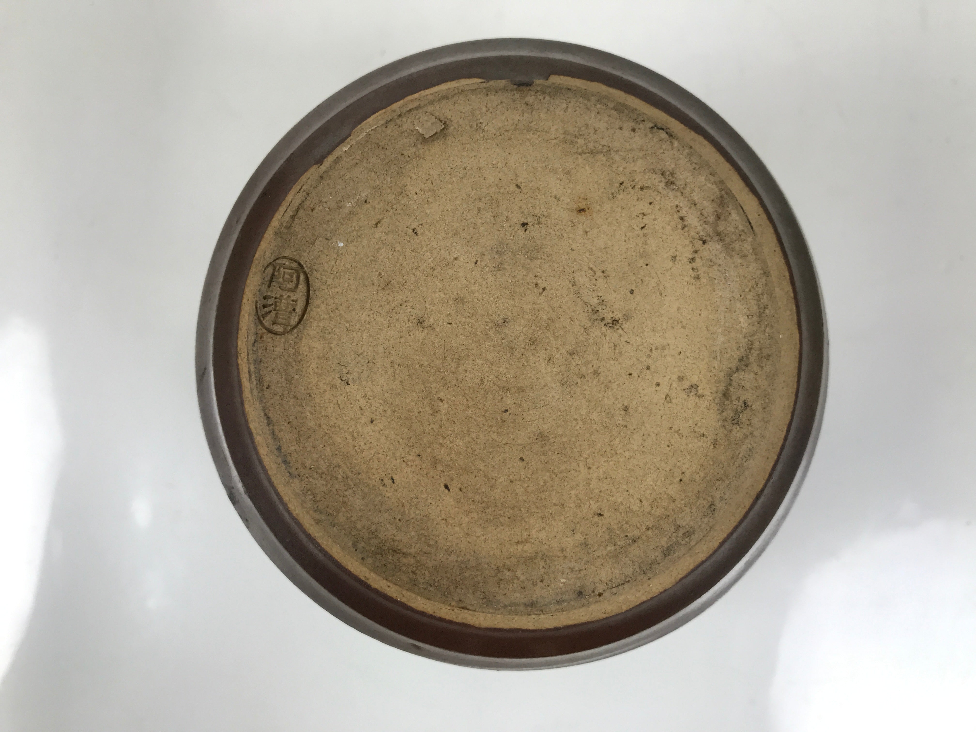 Japanese Ceramic Flower Vase Vtg Ikebana Kabin Round Brown Dripping Black FK196