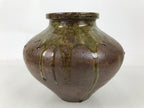 Japanese Ceramic Flower Vase Vtg Ikebana Kabin Round Dripping Brown Green FK194