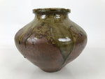 Japanese Ceramic Flower Vase Vtg Ikebana Kabin Round Dripping Brown Green FK194