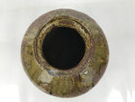 Japanese Ceramic Flower Vase Vtg Ikebana Kabin Round Dripping Brown Green FK194