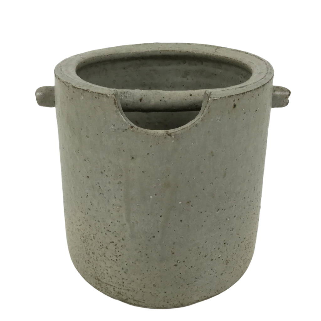 Japanese Ceramic Flower Vase Vtg Ikebana Kabin Shigaraki Ware Gray FK195