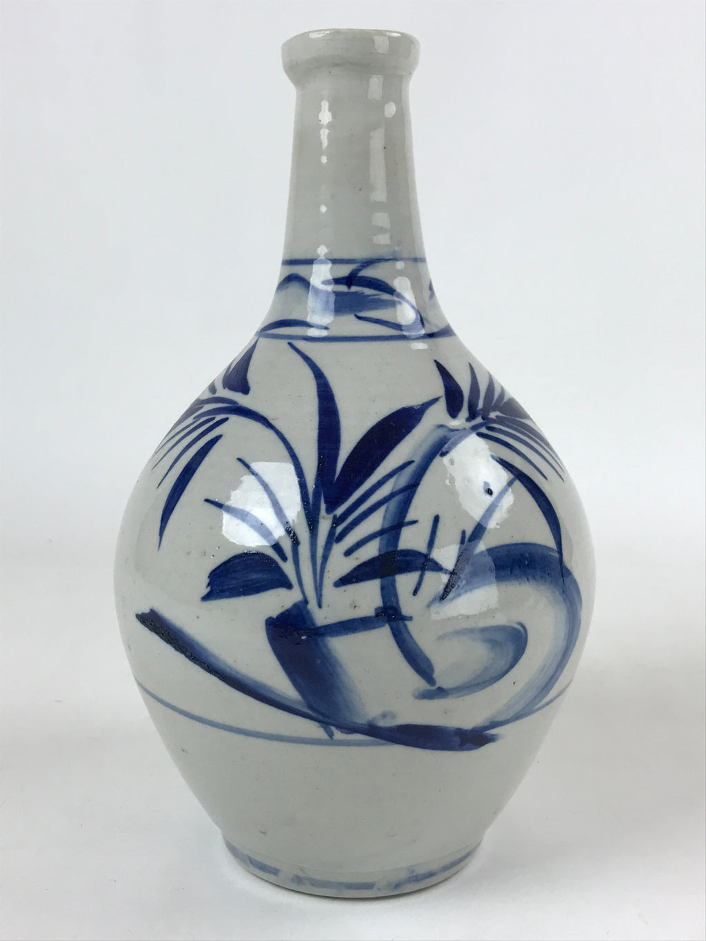 Japanese Ceramic Flower Vase Vtg Ikebana Kabin Sometsuke White Blue Plants FK84