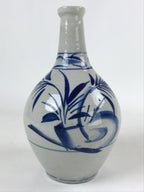 Japanese Ceramic Flower Vase Vtg Ikebana Kabin Sometsuke White Blue Plants FK84