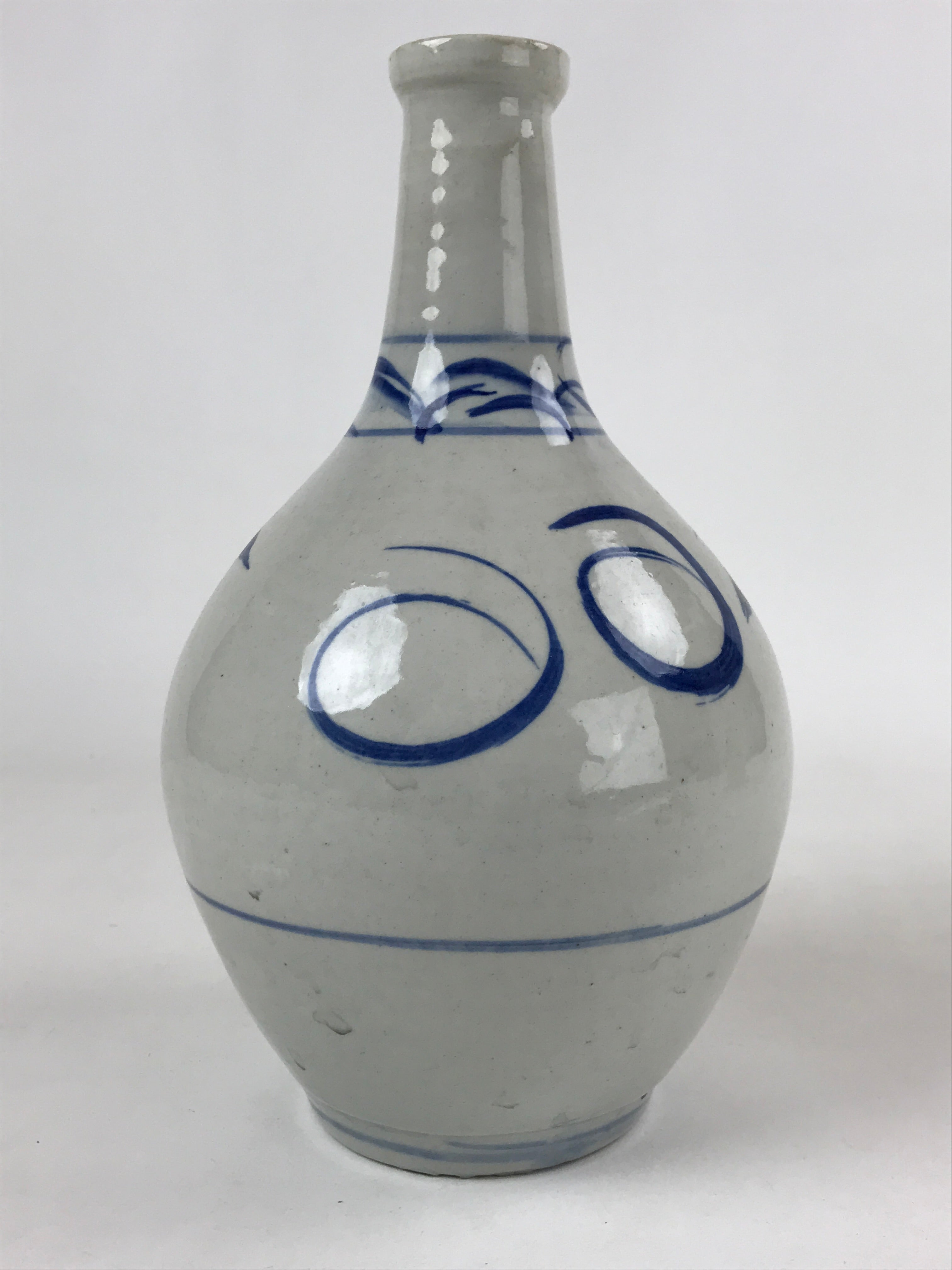Japanese Ceramic Flower Vase Vtg Ikebana Kabin Sometsuke White Blue Plants FK84