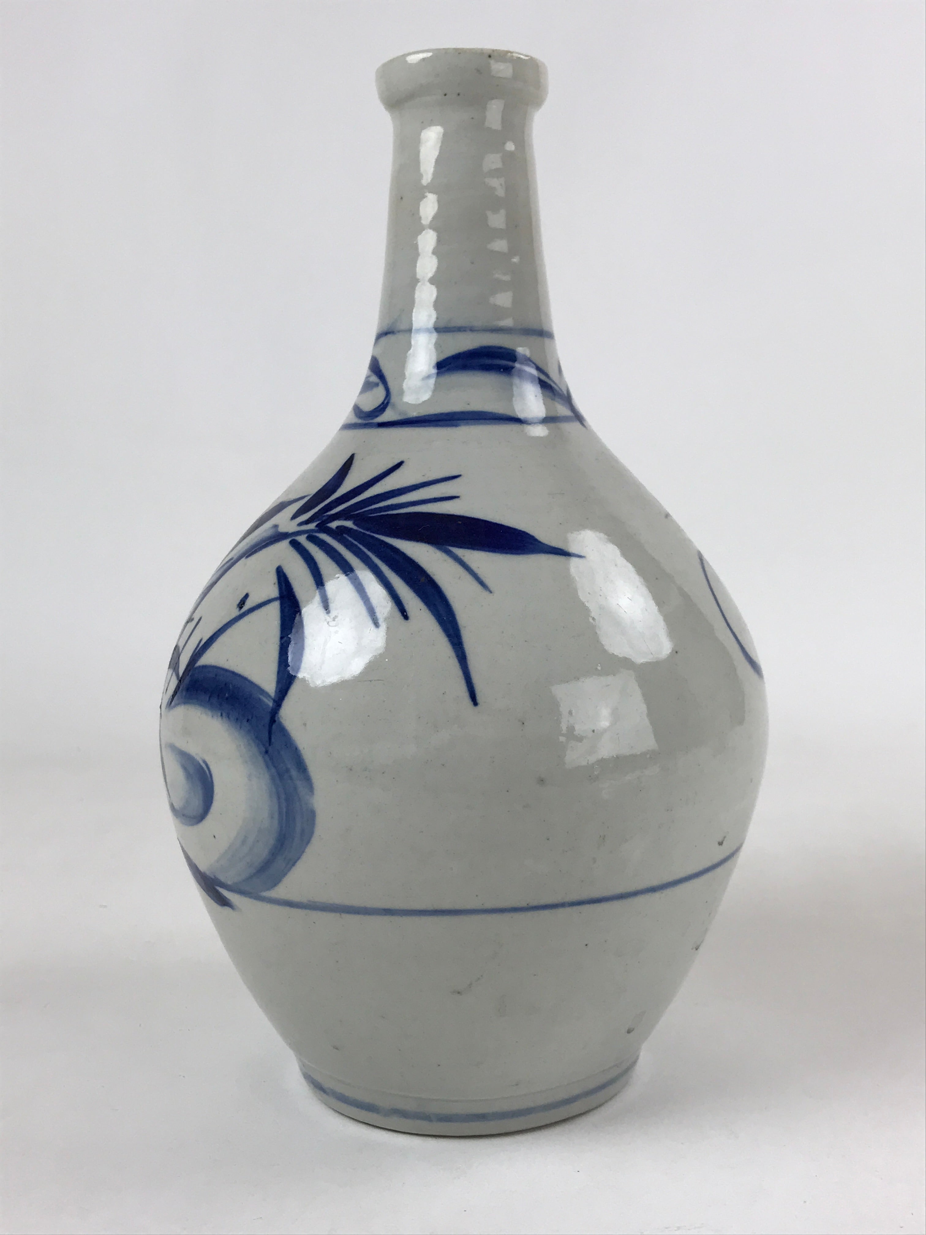Japanese Ceramic Flower Vase Vtg Ikebana Kabin Sometsuke White Blue Plants FK84