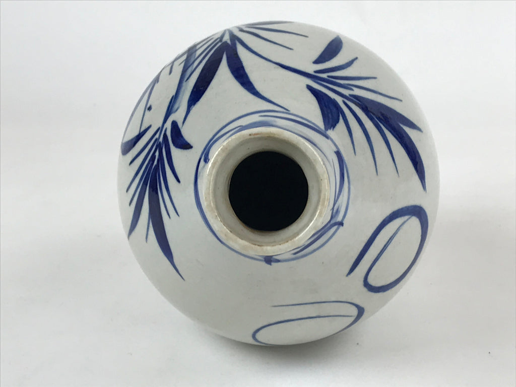 Japanese Ceramic Flower Vase Vtg Ikebana Kabin Sometsuke White Blue Plants FK84