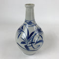 Japanese Ceramic Flower Vase Vtg Ikebana Kabin Sometsuke White Blue Plants FK84