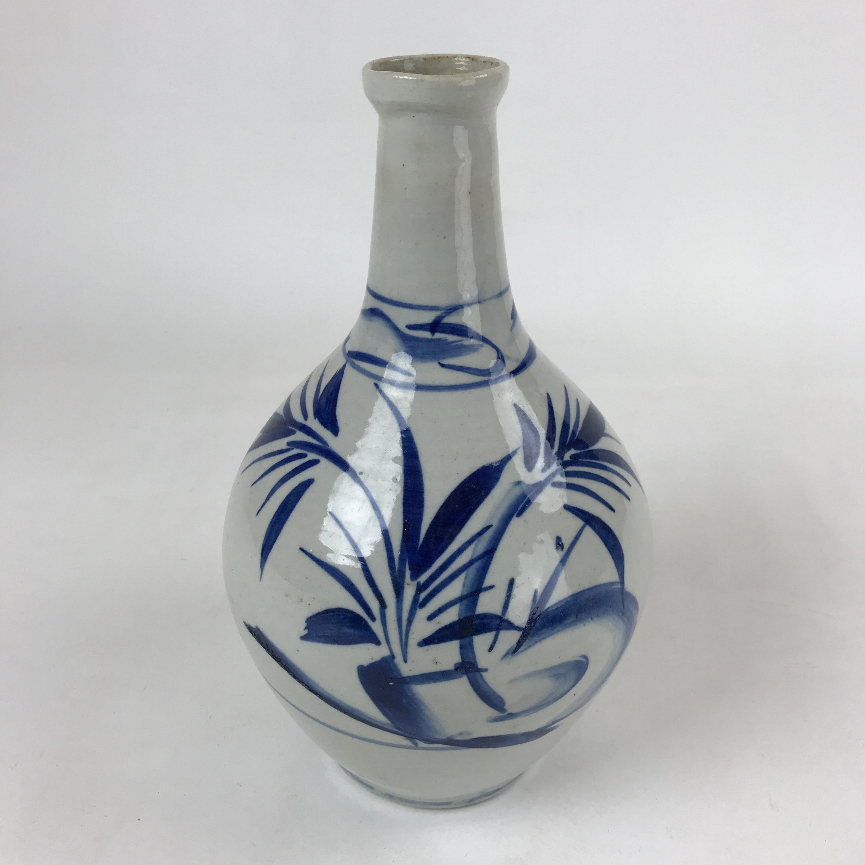 Japanese Ceramic Flower Vase Vtg Ikebana Kabin Sometsuke White Blue Plants FK84