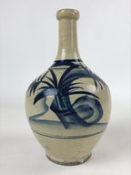 Japanese Ceramic Flower Vase Vtg Ikebana Kabin Sometsuke White Blue Plants FK85