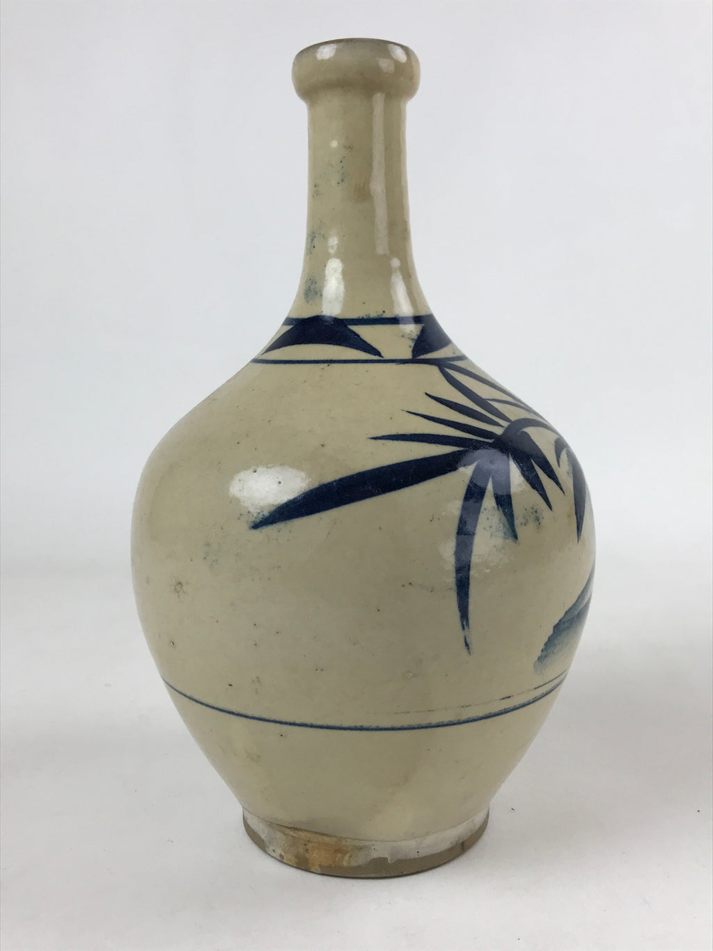 Japanese Ceramic Flower Vase Vtg Ikebana Kabin Sometsuke White Blue Plants FK85