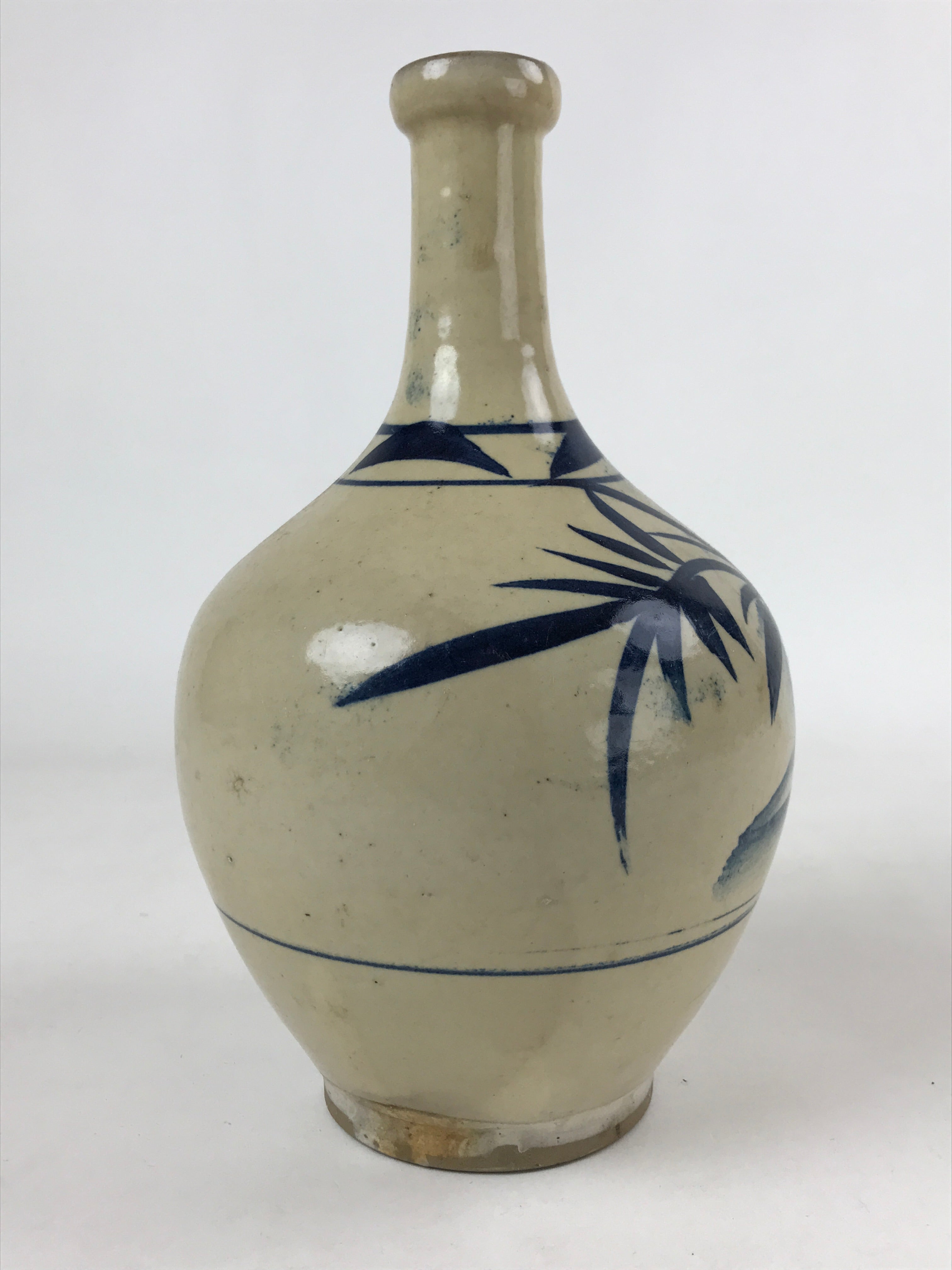 Japanese Ceramic Flower Vase Vtg Ikebana Kabin Sometsuke White Blue Plants FK85
