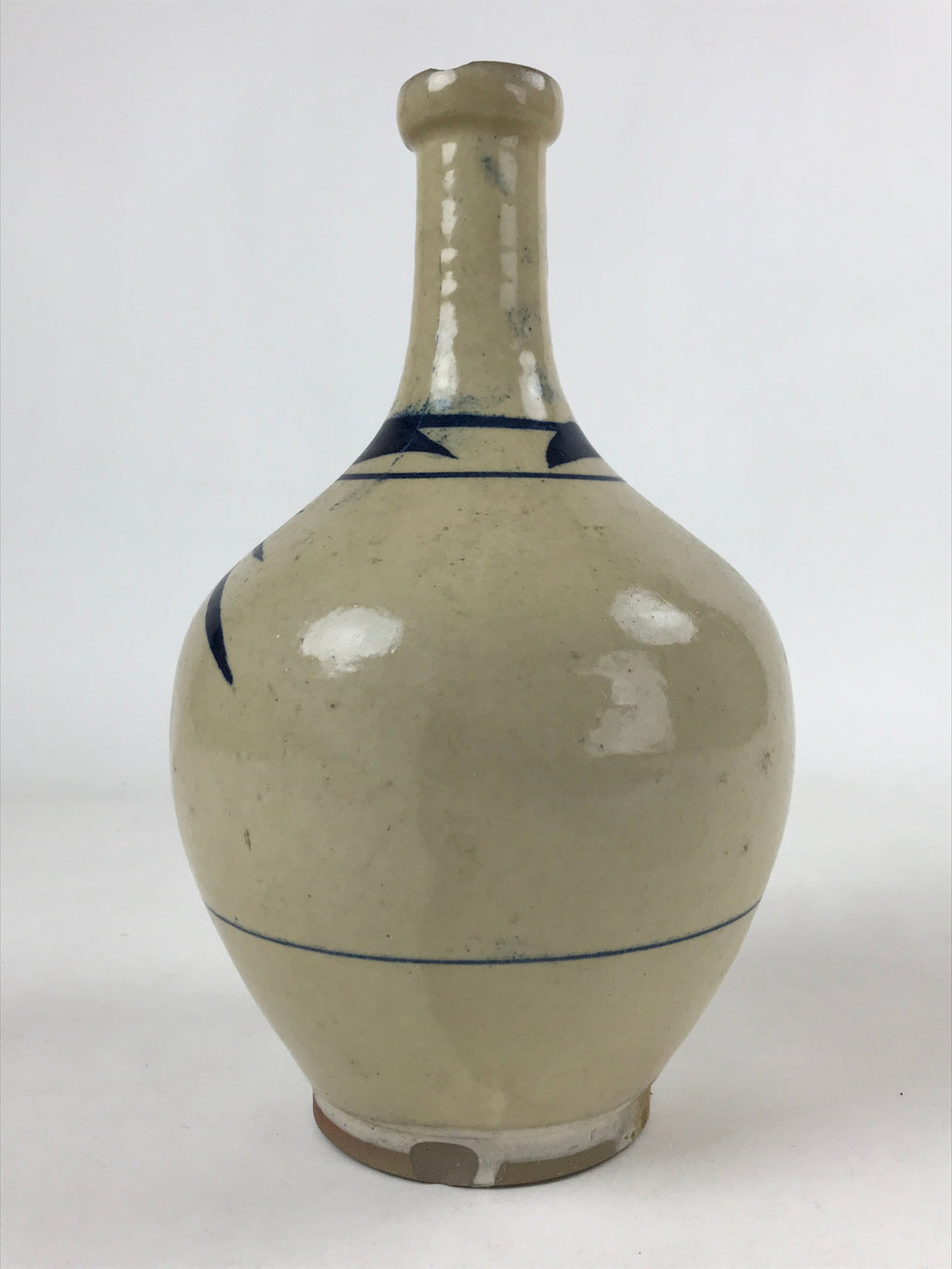 Japanese Ceramic Flower Vase Vtg Ikebana Kabin Sometsuke White Blue Plants FK85